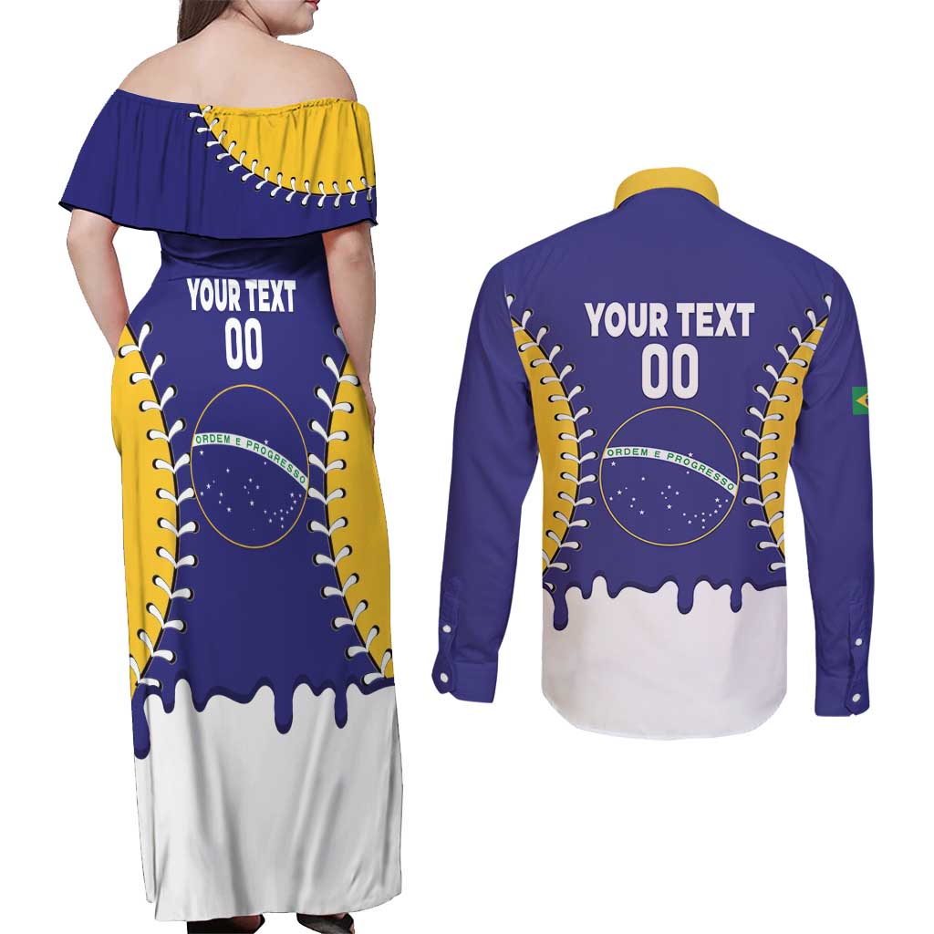 Brazil 2026 Baseball Custom Couples Matching Off Shoulder Maxi Dress and Long Sleeve Button Shirt Go Champions Drip Style