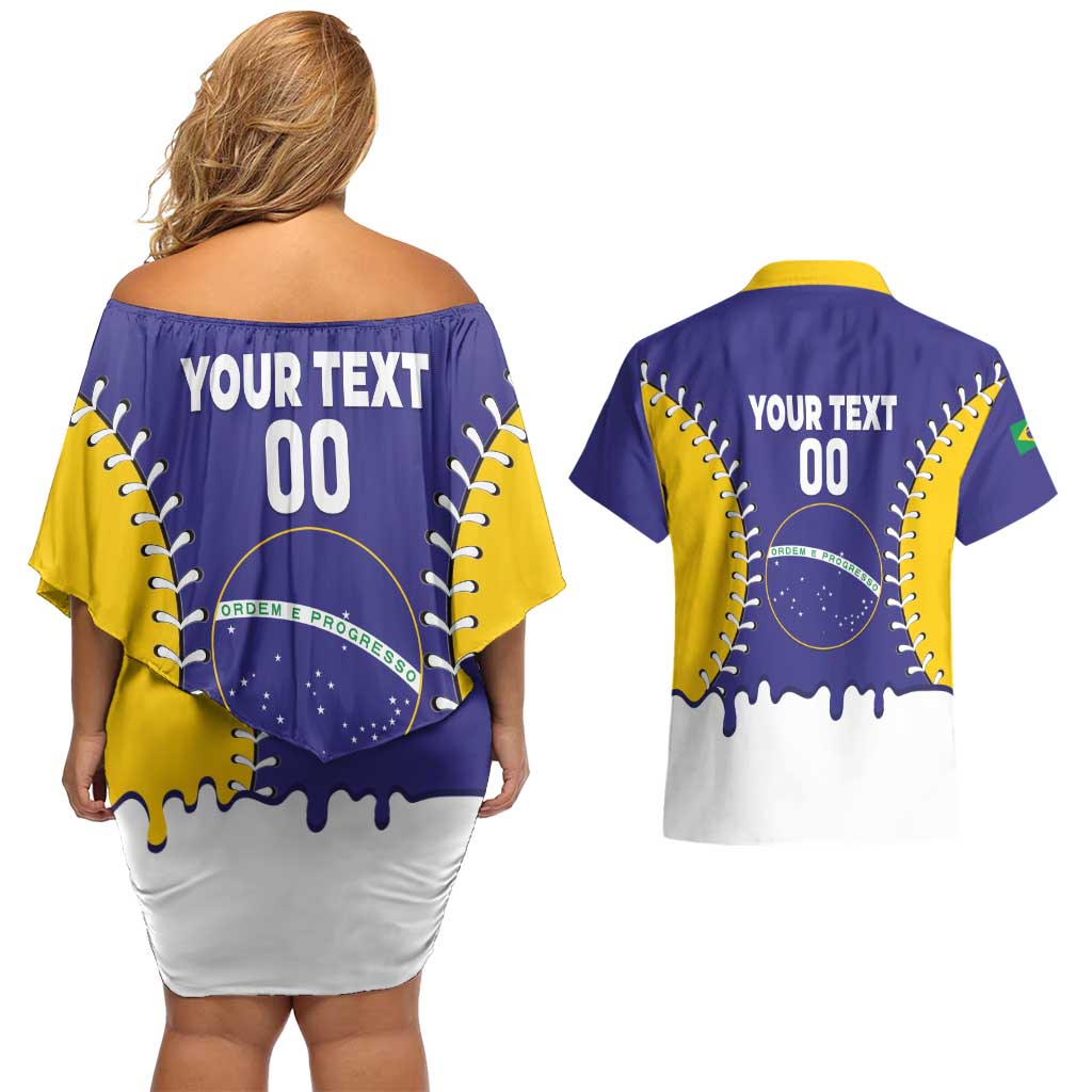Brazil 2026 Baseball Custom Couples Matching Off Shoulder Short Dress and Hawaiian Shirt Go Champions Drip Style
