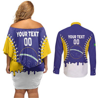 Brazil 2026 Baseball Custom Couples Matching Off Shoulder Short Dress and Long Sleeve Button Shirt Go Champions Drip Style