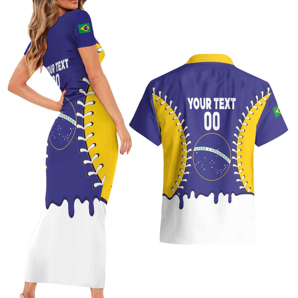 Brazil 2026 Baseball Custom Couples Matching Short Sleeve Bodycon Dress and Hawaiian Shirt Go Champions Drip Style