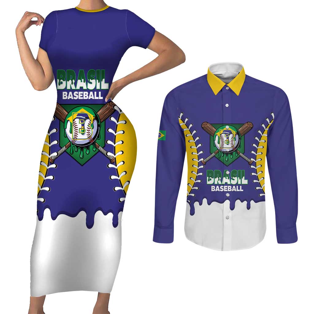 Brazil 2026 Baseball Custom Couples Matching Short Sleeve Bodycon Dress and Long Sleeve Button Shirt Go Champions Drip Style