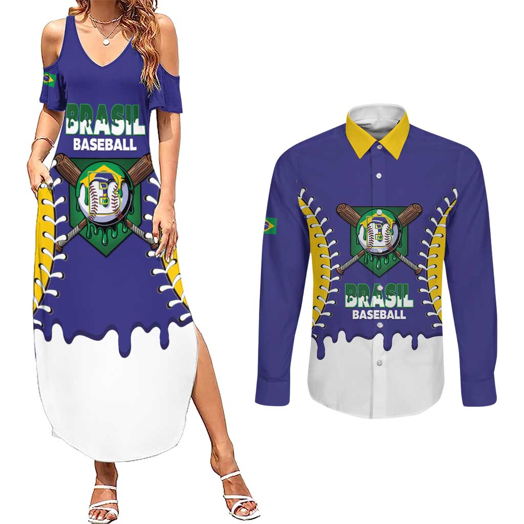 Brazil 2026 Baseball Custom Couples Matching Summer Maxi Dress and Long Sleeve Button Shirt Go Champions Drip Style