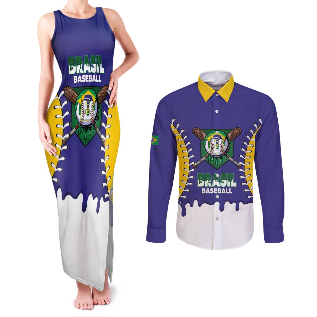 Brazil 2026 Baseball Custom Couples Matching Tank Maxi Dress and Long Sleeve Button Shirt Go Champions Drip Style