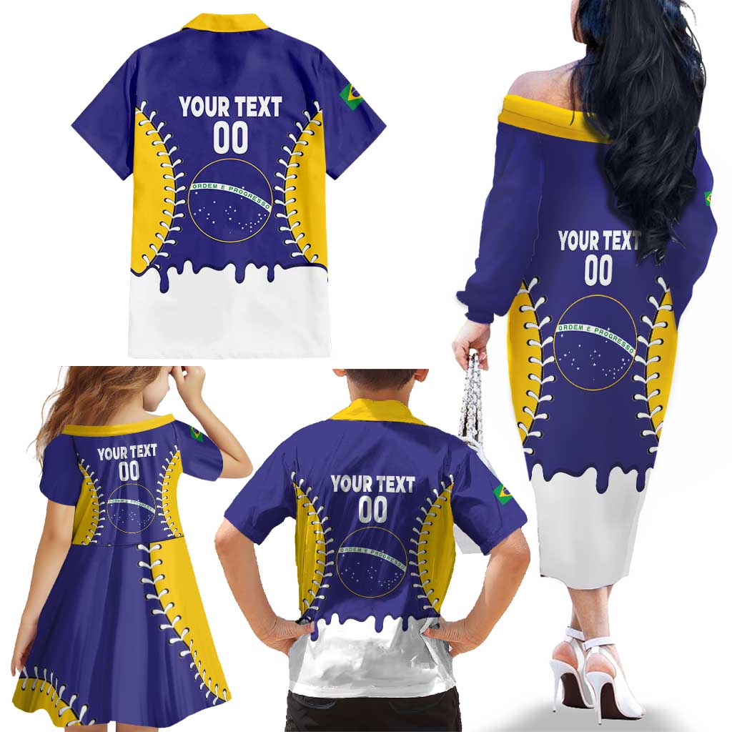 Brazil 2026 Baseball Custom Family Matching Off The Shoulder Long Sleeve Dress and Hawaiian Shirt Go Champions Drip Style