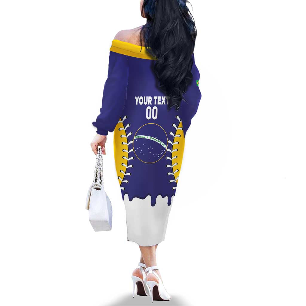 Brazil 2026 Baseball Custom Family Matching Off The Shoulder Long Sleeve Dress and Hawaiian Shirt Go Champions Drip Style