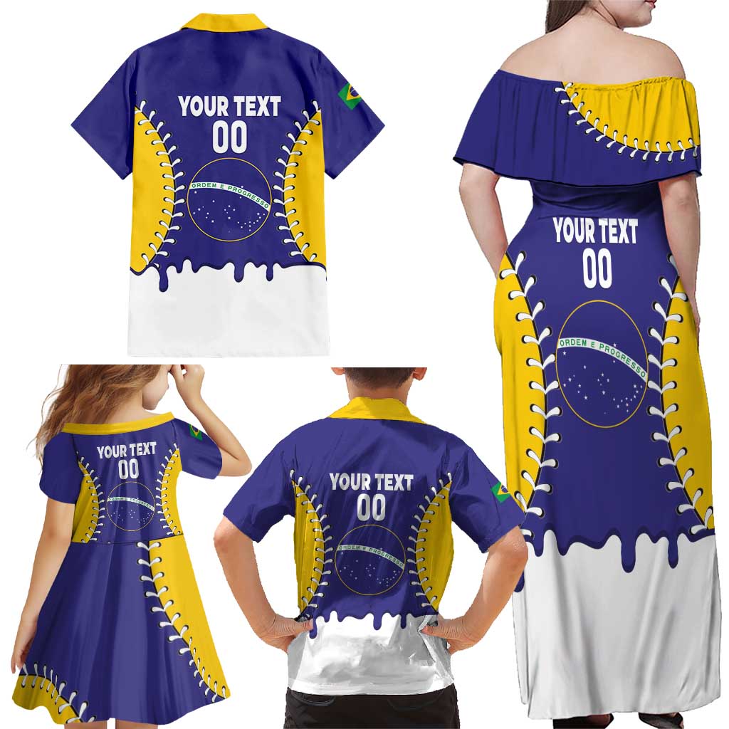 Brazil 2026 Baseball Custom Family Matching Off Shoulder Maxi Dress and Hawaiian Shirt Go Champions Drip Style