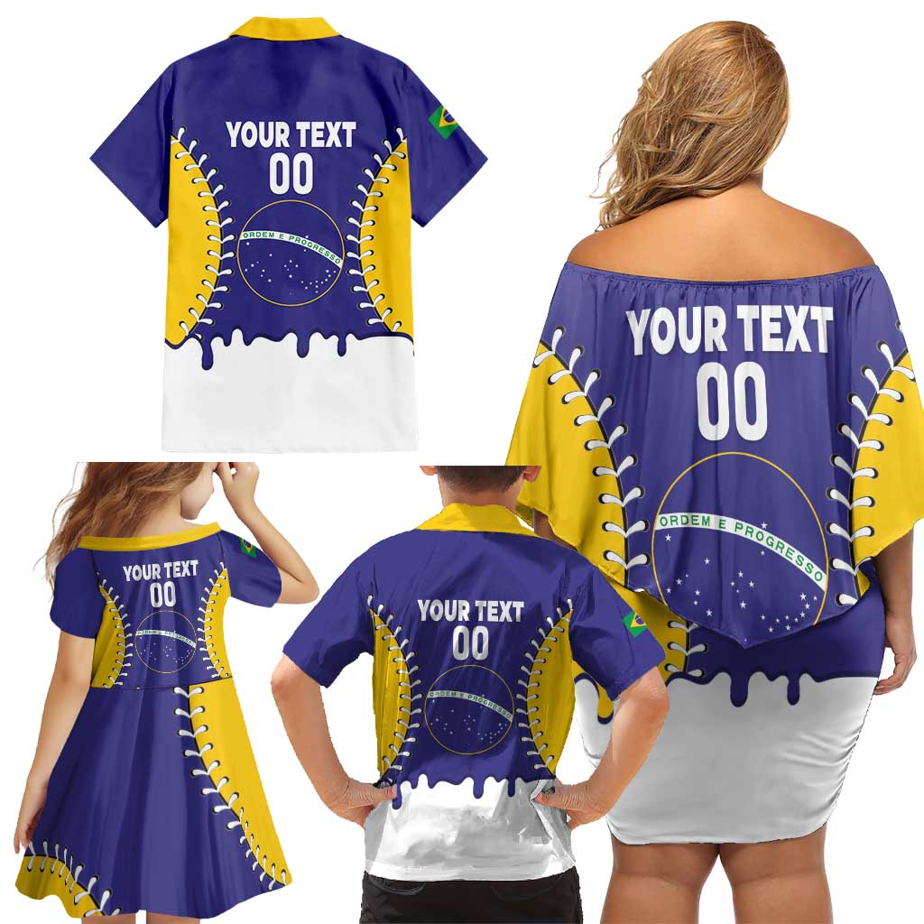 Brazil 2026 Baseball Custom Family Matching Off Shoulder Short Dress and Hawaiian Shirt Go Champions Drip Style