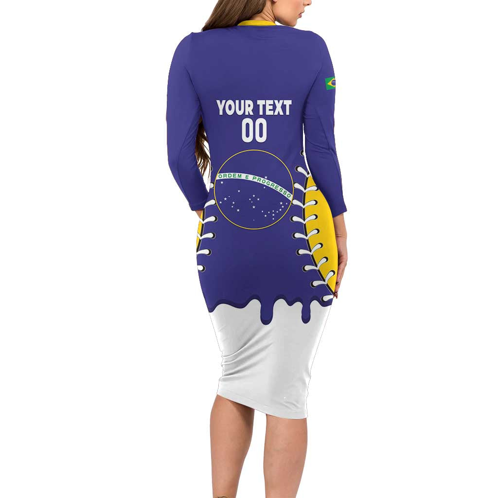 Brazil 2026 Baseball Custom Long Sleeve Bodycon Dress Go Champions Drip Style