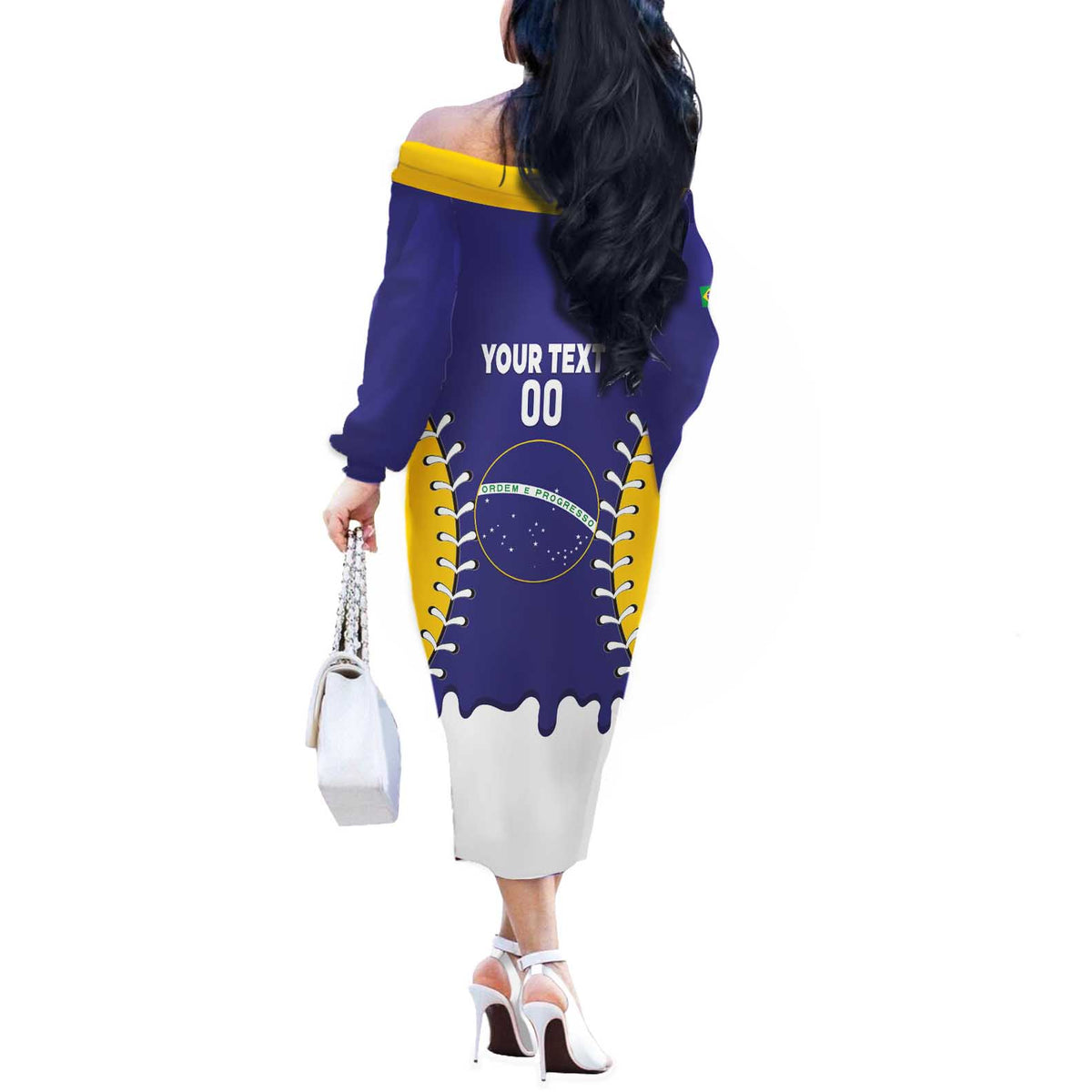 Brazil 2026 Baseball Custom Off The Shoulder Long Sleeve Dress Go Champions Drip Style