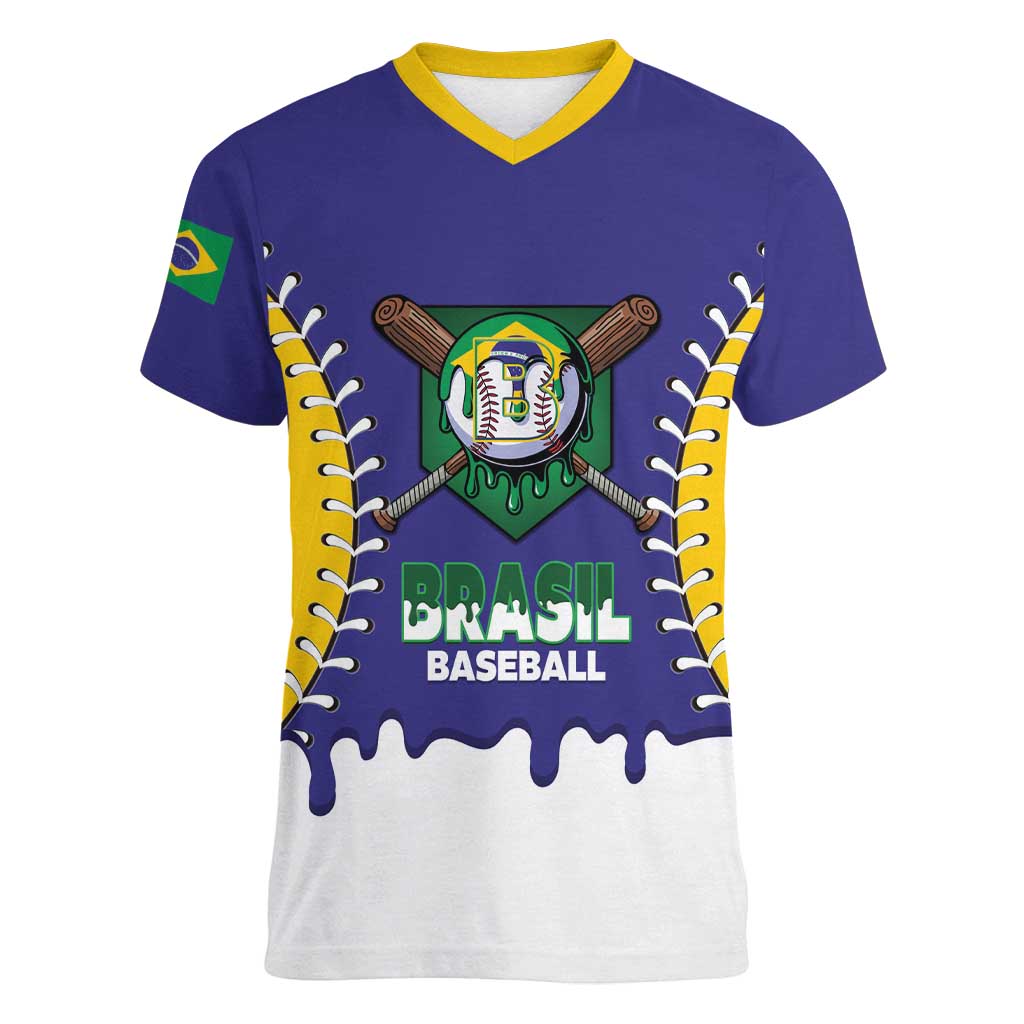 Brazil 2026 Baseball Custom Women V-Neck T-Shirt Go Champions Drip Style