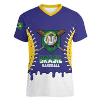 Brazil 2026 Baseball Custom Women V-Neck T-Shirt Go Champions Drip Style
