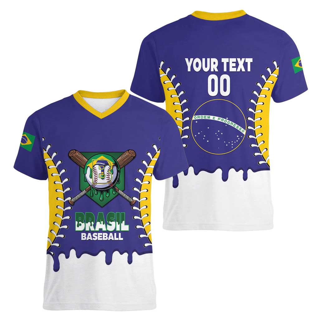 Brazil 2026 Baseball Custom Women V-Neck T-Shirt Go Champions Drip Style