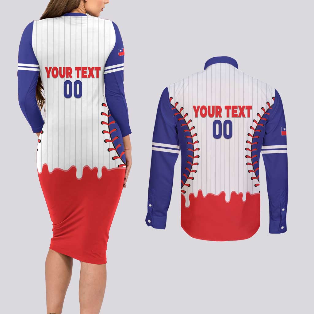 Chinese Taipei 2026 Baseball Custom Couples Matching Long Sleeve Bodycon Dress and Long Sleeve Button Shirt Go Taiwan Drip Style