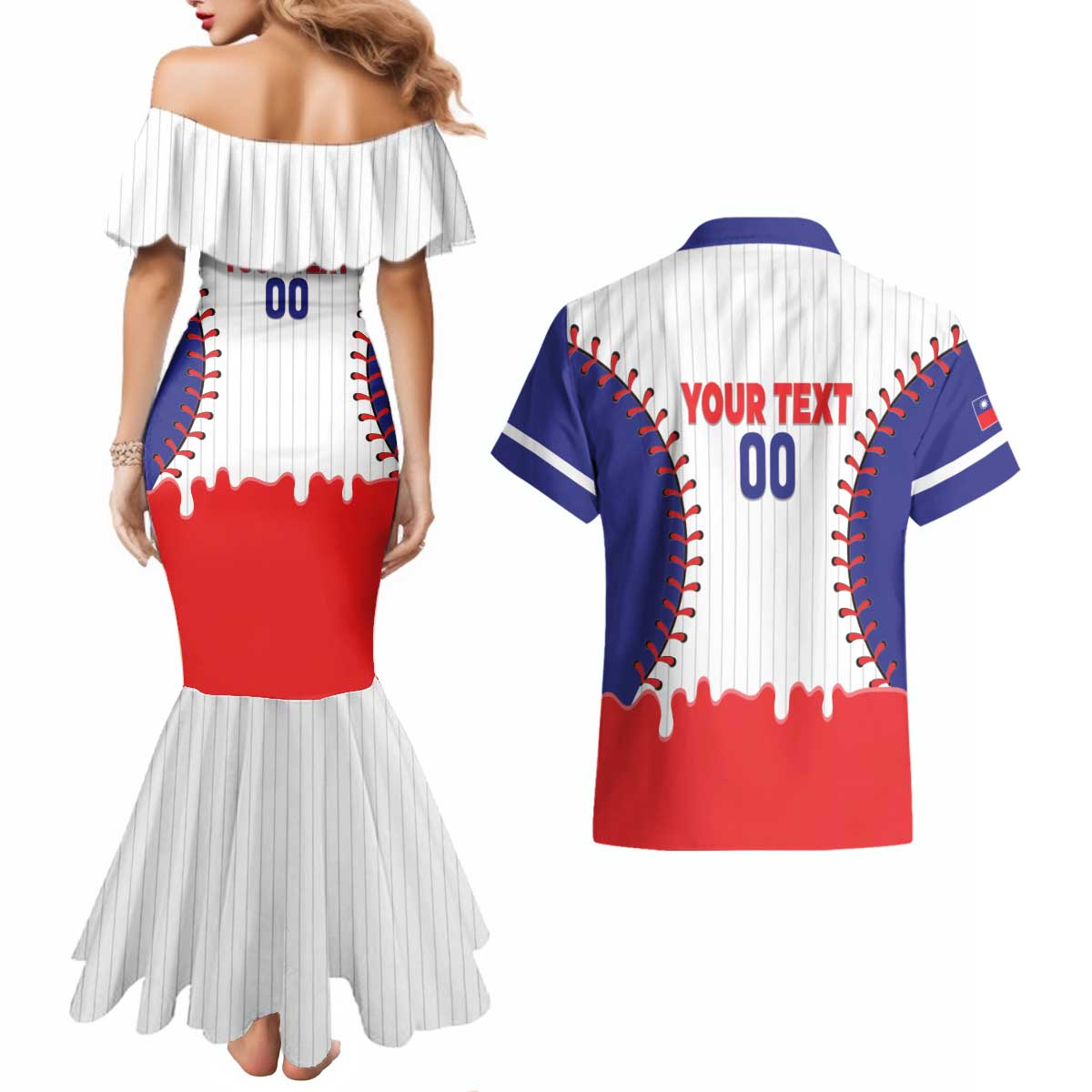 Chinese Taipei 2026 Baseball Custom Couples Matching Mermaid Dress and Hawaiian Shirt Go Taiwan Drip Style