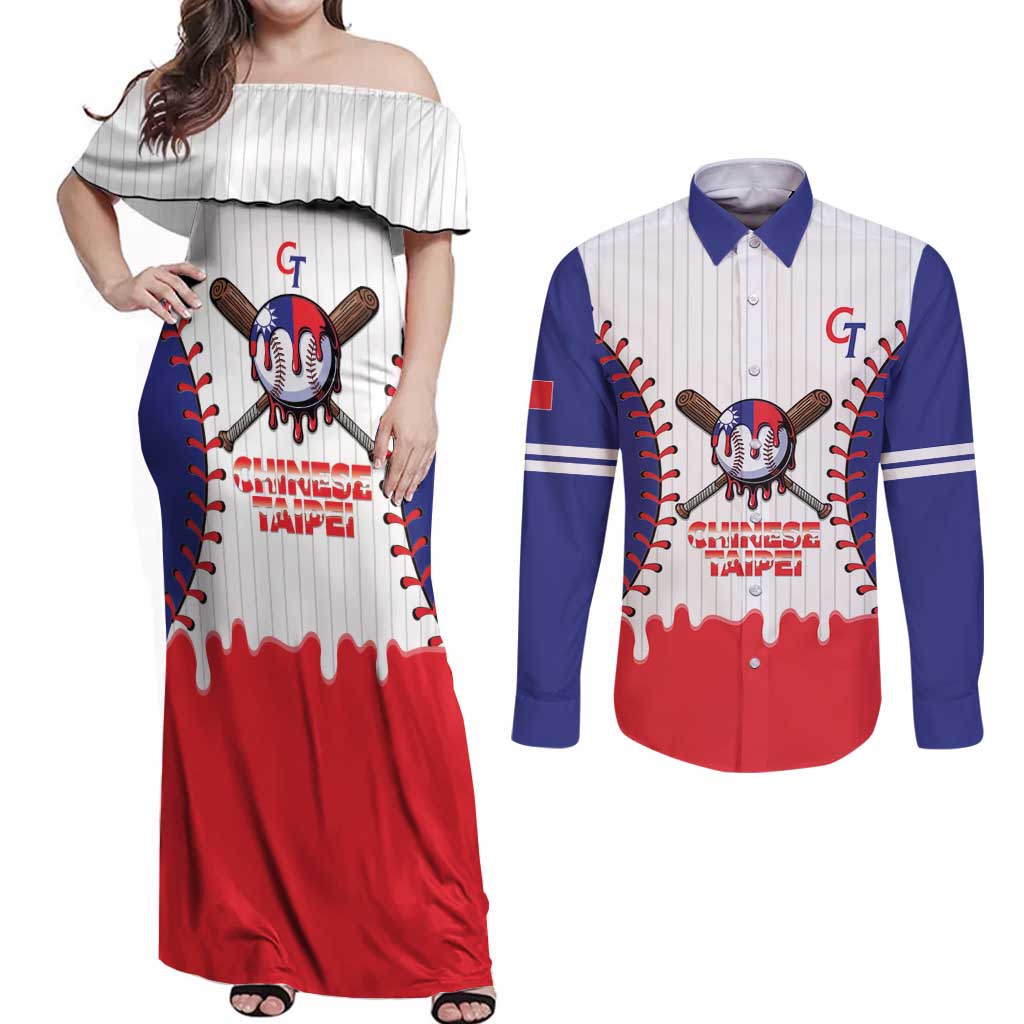 Chinese Taipei 2026 Baseball Custom Couples Matching Off Shoulder Maxi Dress and Long Sleeve Button Shirt Go Taiwan Drip Style