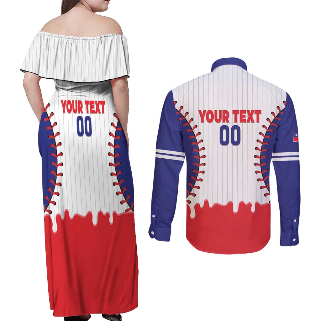 Chinese Taipei 2026 Baseball Custom Couples Matching Off Shoulder Maxi Dress and Long Sleeve Button Shirt Go Taiwan Drip Style