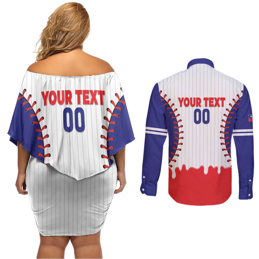 Chinese Taipei 2026 Baseball Custom Couples Matching Off Shoulder Short Dress and Long Sleeve Button Shirt Go Taiwan Drip Style
