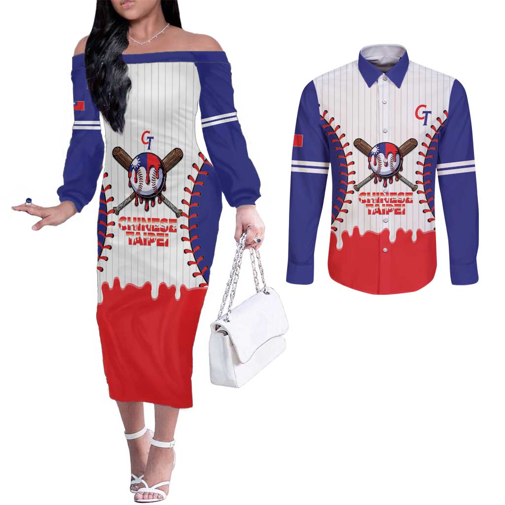 Chinese Taipei 2026 Baseball Custom Couples Matching Off The Shoulder Long Sleeve Dress and Long Sleeve Button Shirt Go Taiwan Drip Style