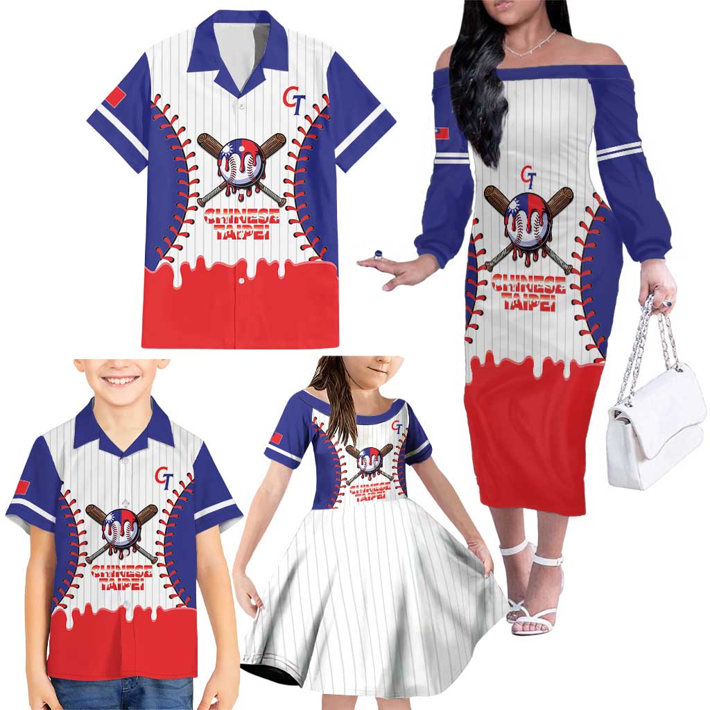 Chinese Taipei 2026 Baseball Custom Family Matching Off The Shoulder Long Sleeve Dress and Hawaiian Shirt Go Taiwan Drip Style