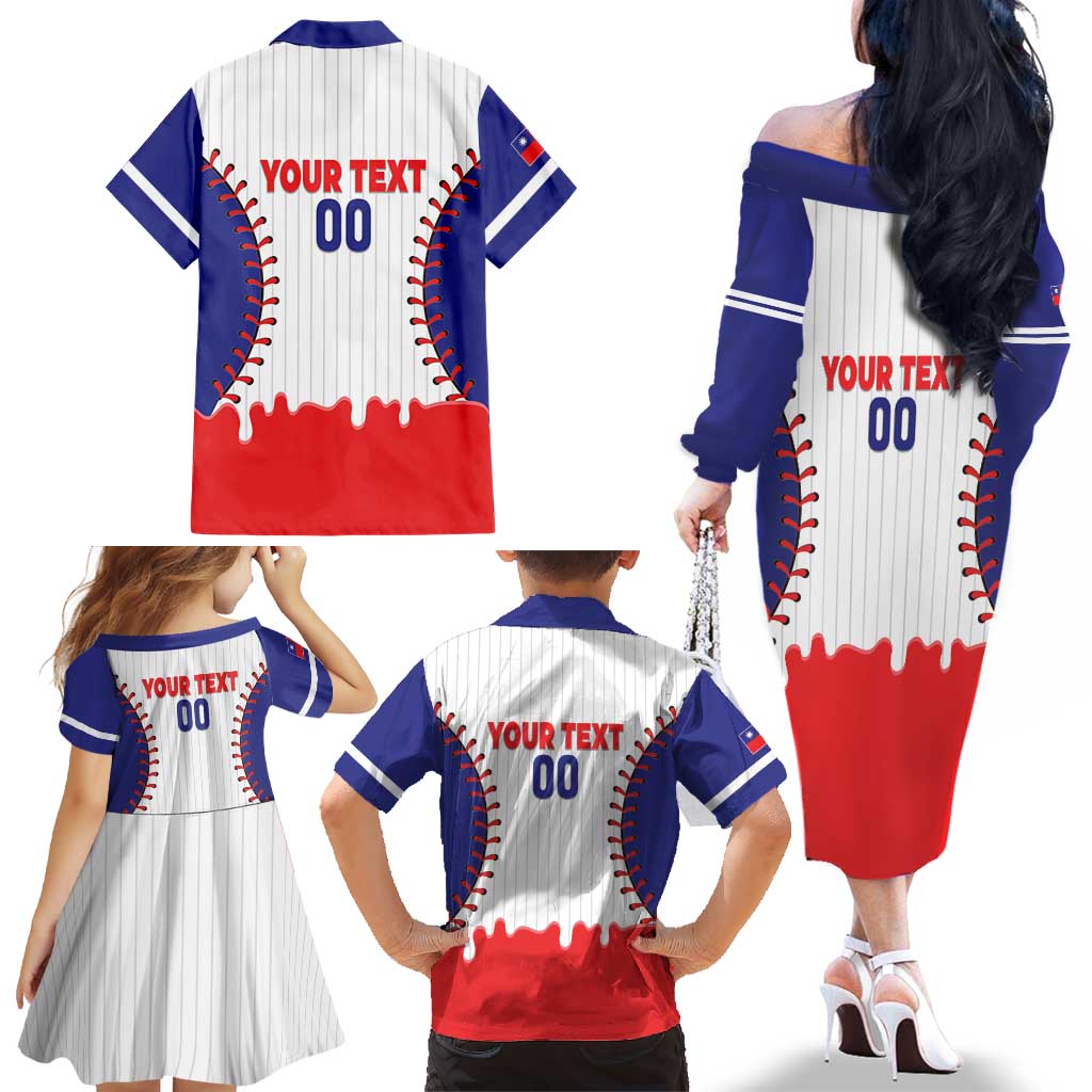 Chinese Taipei 2026 Baseball Custom Family Matching Off The Shoulder Long Sleeve Dress and Hawaiian Shirt Go Taiwan Drip Style