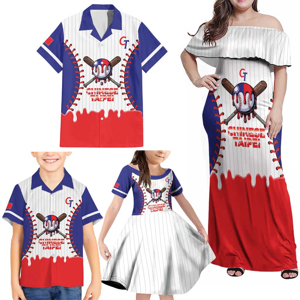 Chinese Taipei 2026 Baseball Custom Family Matching Off Shoulder Maxi Dress and Hawaiian Shirt Go Taiwan Drip Style