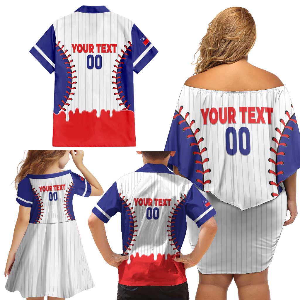 Chinese Taipei 2026 Baseball Custom Family Matching Off Shoulder Short Dress and Hawaiian Shirt Go Taiwan Drip Style