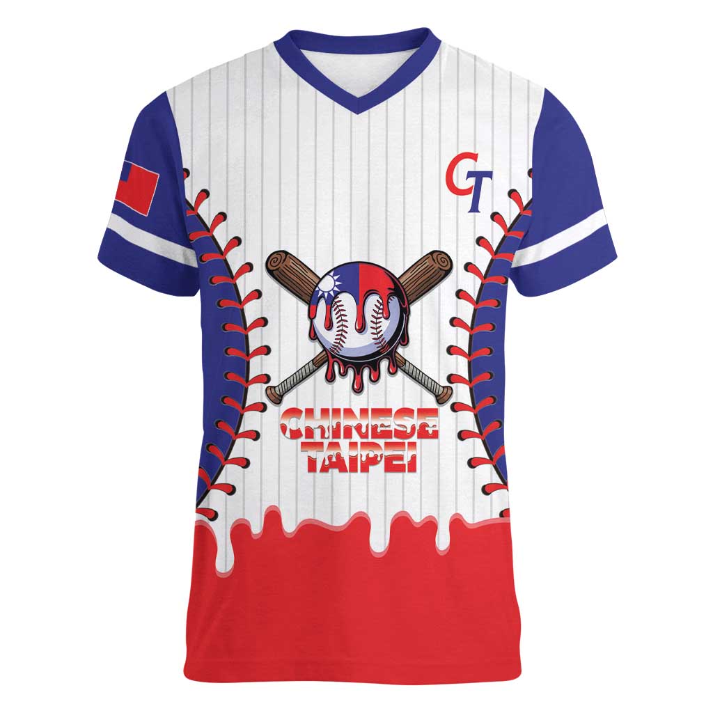 Chinese Taipei 2026 Baseball Custom Women V-Neck T-Shirt Go Taiwan Drip Style