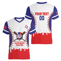Chinese Taipei 2026 Baseball Custom Women V-Neck T-Shirt Go Taiwan Drip Style