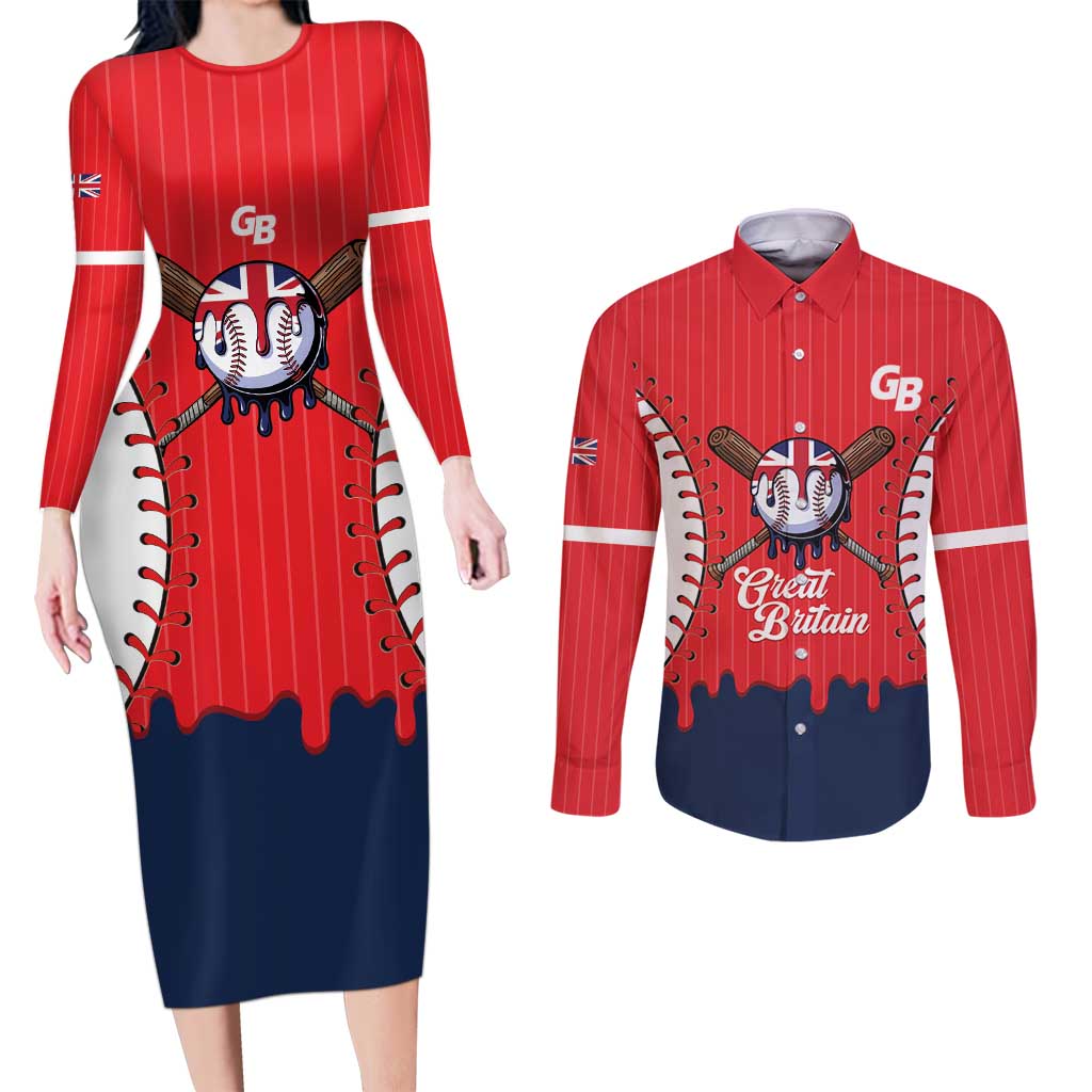 Great Britain 2026 Baseball Custom Couples Matching Long Sleeve Bodycon Dress and Long Sleeve Button Shirt Go Champions Drip Style