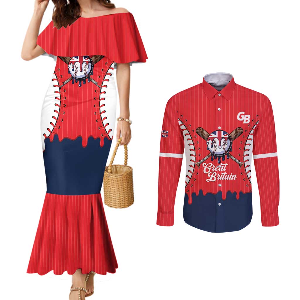 Great Britain 2026 Baseball Custom Couples Matching Mermaid Dress and Long Sleeve Button Shirt Go Champions Drip Style