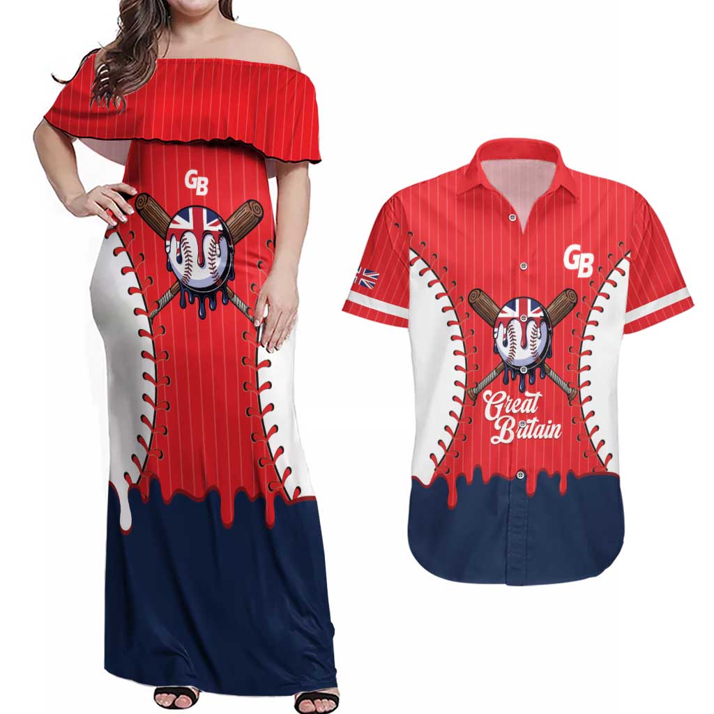 Great Britain 2026 Baseball Custom Couples Matching Off Shoulder Maxi Dress and Hawaiian Shirt Go Champions Drip Style