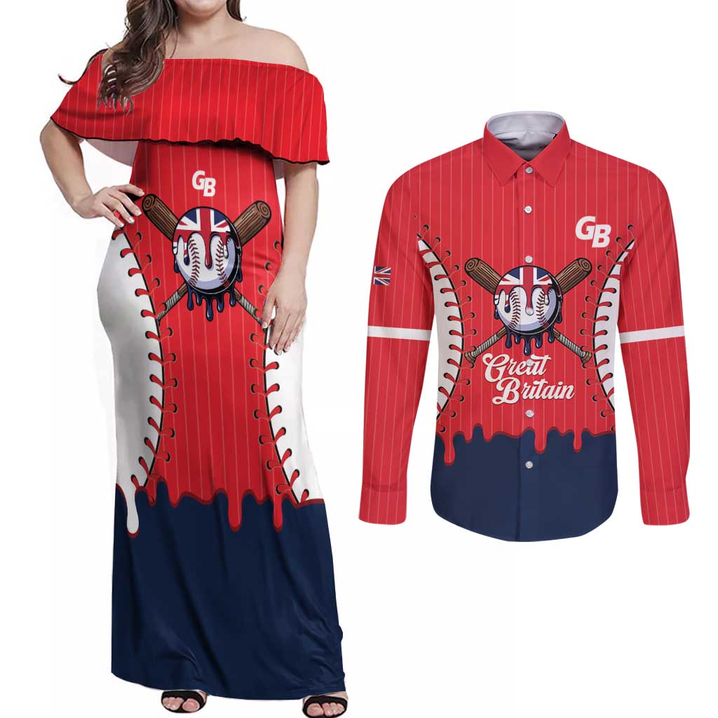 Great Britain 2026 Baseball Custom Couples Matching Off Shoulder Maxi Dress and Long Sleeve Button Shirt Go Champions Drip Style
