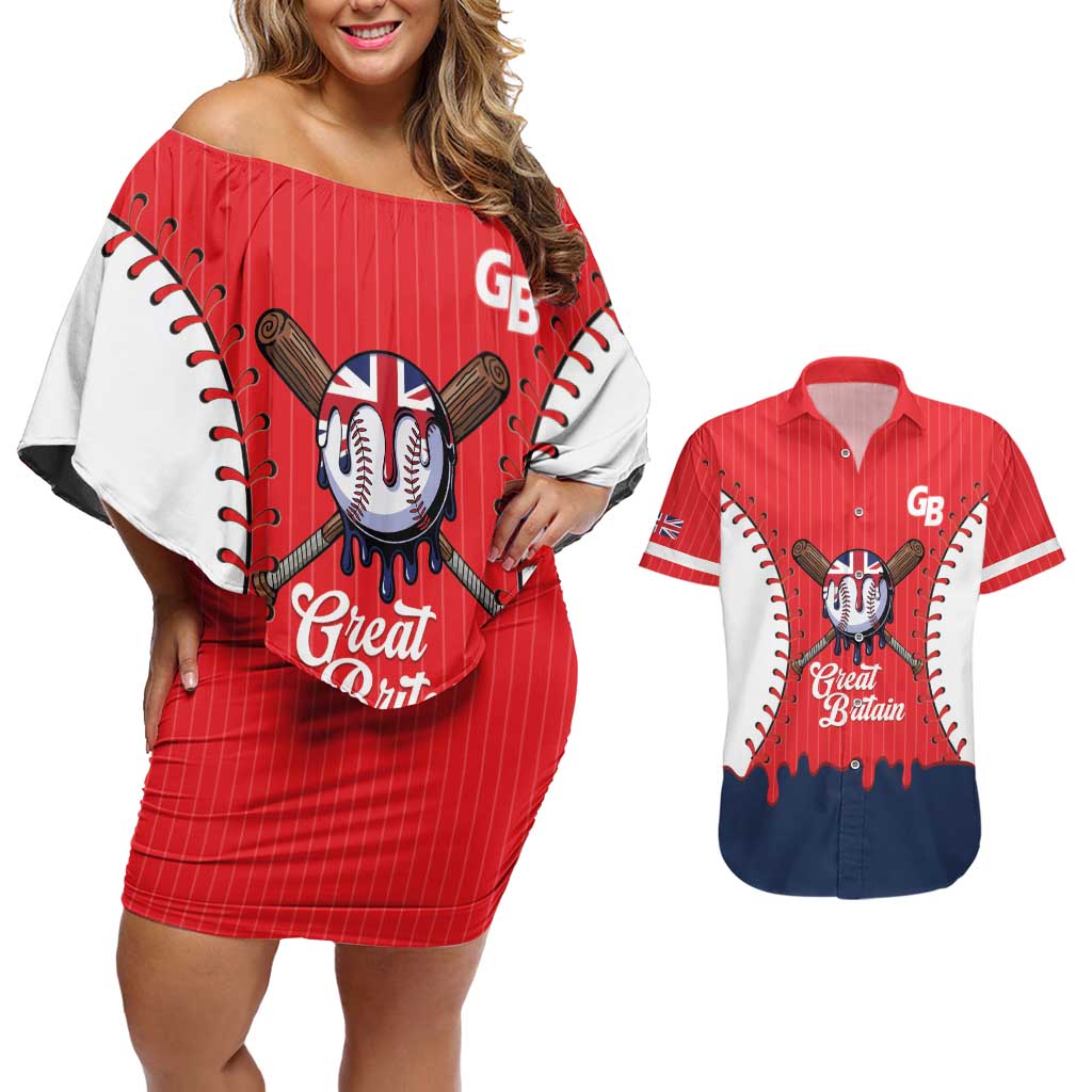 Great Britain 2026 Baseball Custom Couples Matching Off Shoulder Short Dress and Hawaiian Shirt Go Champions Drip Style