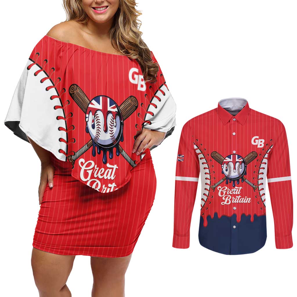 Great Britain 2026 Baseball Custom Couples Matching Off Shoulder Short Dress and Long Sleeve Button Shirt Go Champions Drip Style