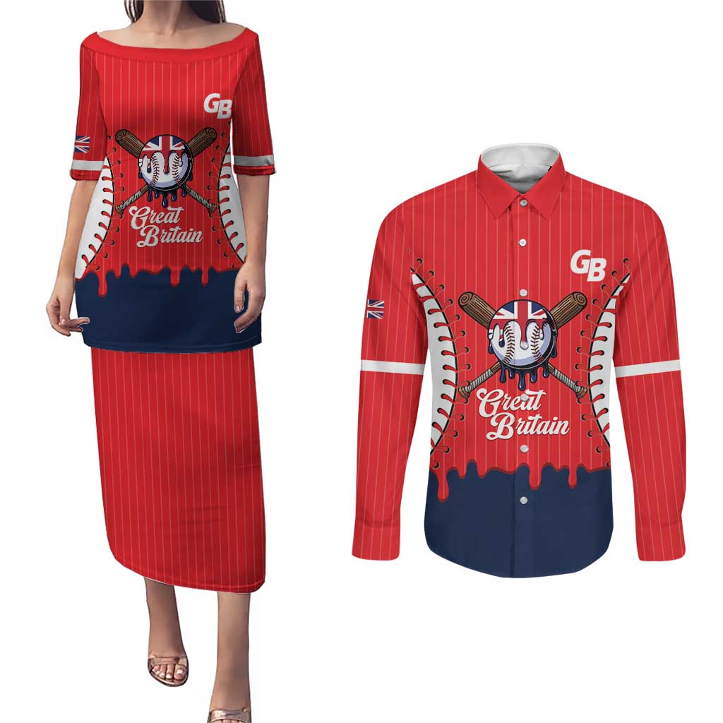 Great Britain 2026 Baseball Custom Couples Matching Puletasi and Long Sleeve Button Shirt Go Champions Drip Style