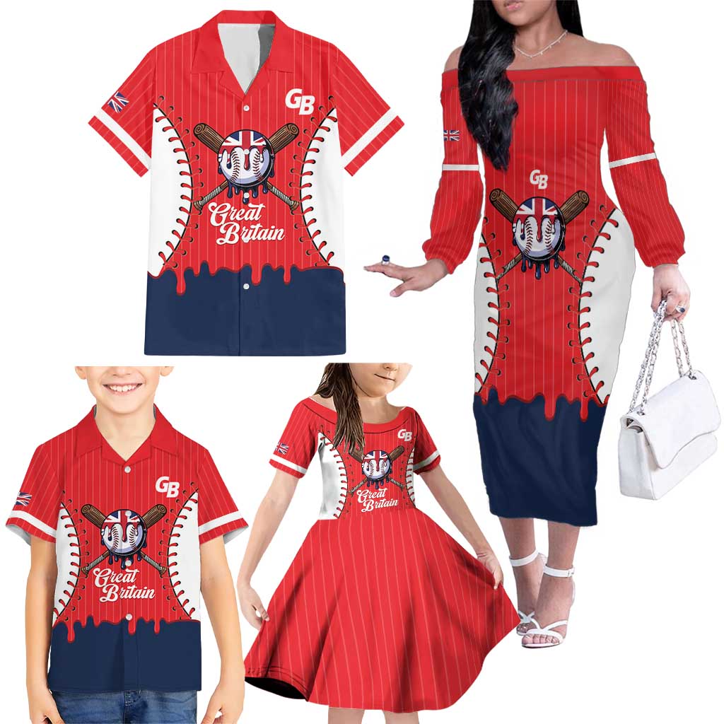 Great Britain 2026 Baseball Custom Family Matching Off The Shoulder Long Sleeve Dress and Hawaiian Shirt Go Champions Drip Style