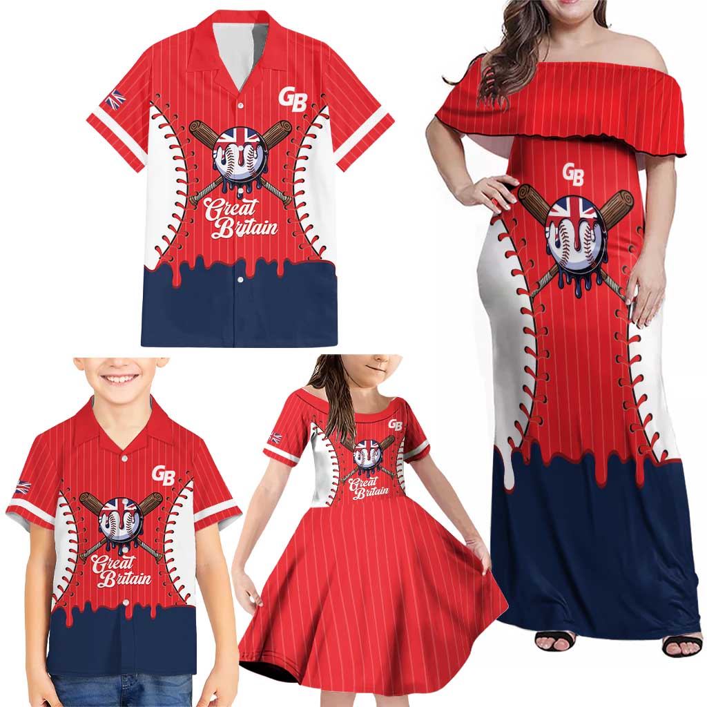 Great Britain 2026 Baseball Custom Family Matching Off Shoulder Maxi Dress and Hawaiian Shirt Go Champions Drip Style