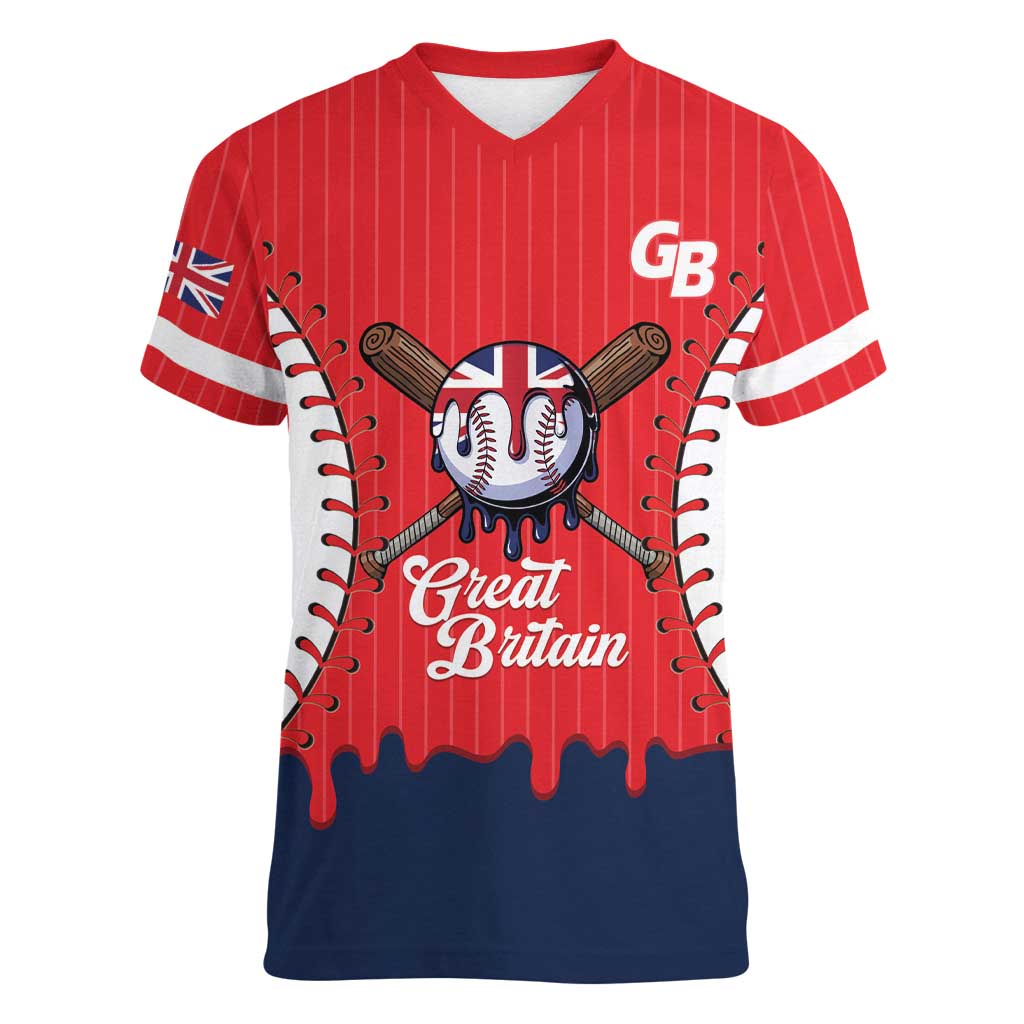 Great Britain 2026 Baseball Custom Women V-Neck T-Shirt Go Champions Drip Style