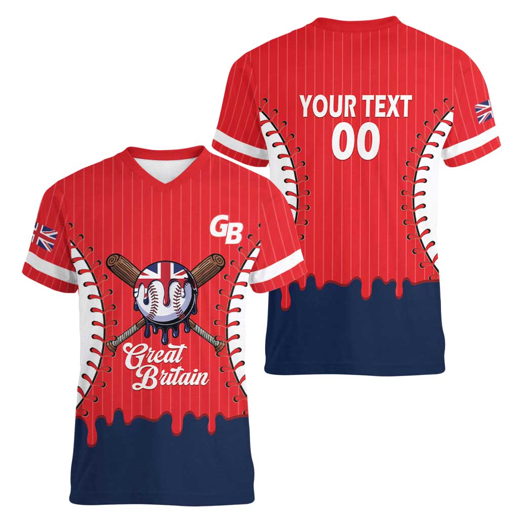 Great Britain 2026 Baseball Custom Women V-Neck T-Shirt Go Champions Drip Style