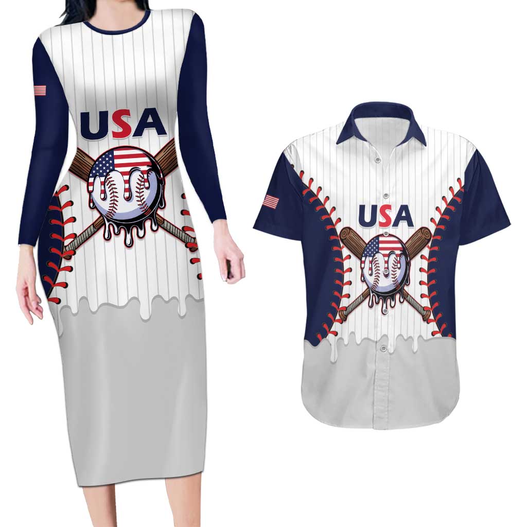 United States 2026 Baseball Custom Couples Matching Long Sleeve Bodycon Dress and Hawaiian Shirt Go USA Drip Style