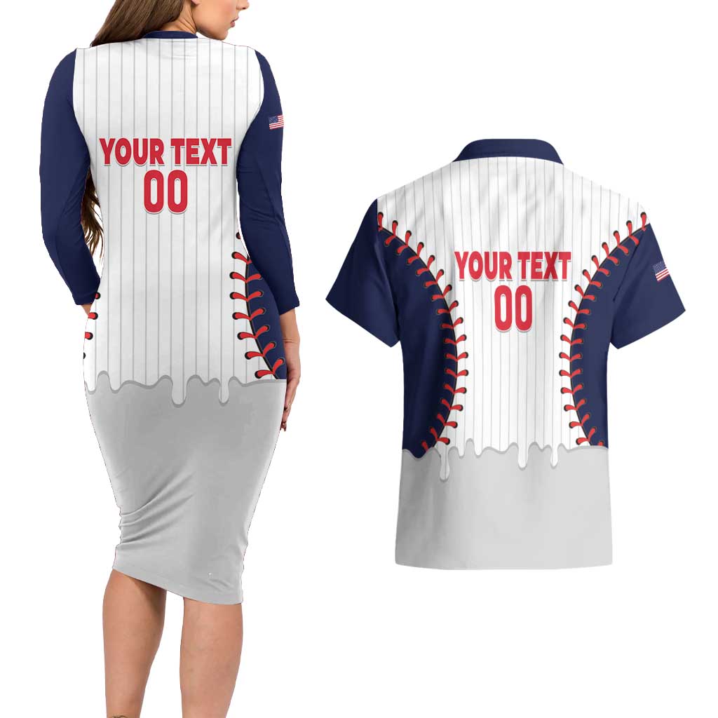 United States 2026 Baseball Custom Couples Matching Long Sleeve Bodycon Dress and Hawaiian Shirt Go USA Drip Style