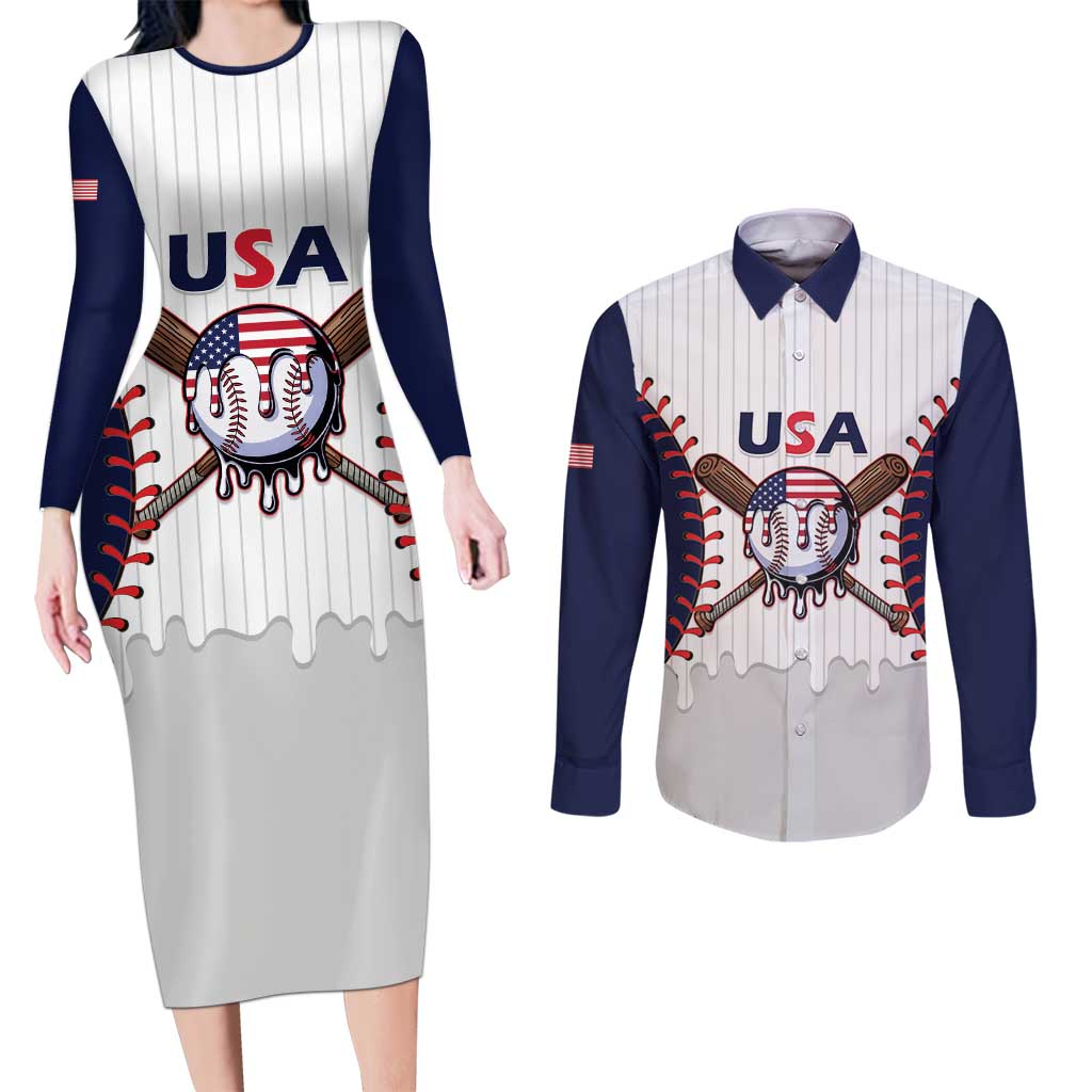 United States 2026 Baseball Custom Couples Matching Long Sleeve Bodycon Dress and Long Sleeve Button Shirt Go USA Drip Style