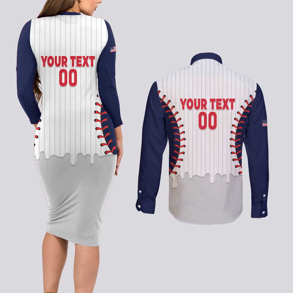 United States 2026 Baseball Custom Couples Matching Long Sleeve Bodycon Dress and Long Sleeve Button Shirt Go USA Drip Style
