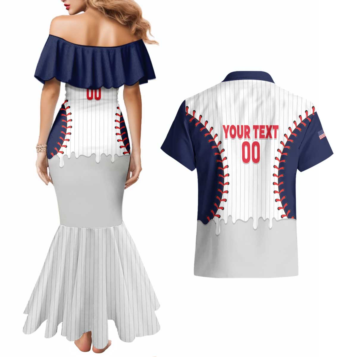 United States 2026 Baseball Custom Couples Matching Mermaid Dress and Hawaiian Shirt Go USA Drip Style