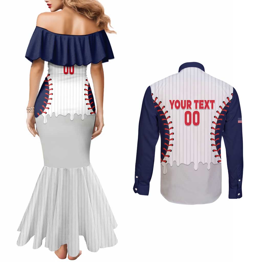 United States 2026 Baseball Custom Couples Matching Mermaid Dress and Long Sleeve Button Shirt Go USA Drip Style