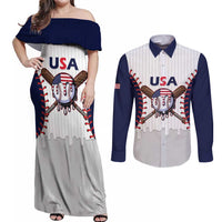 United States 2026 Baseball Custom Couples Matching Off Shoulder Maxi Dress and Long Sleeve Button Shirt Go USA Drip Style