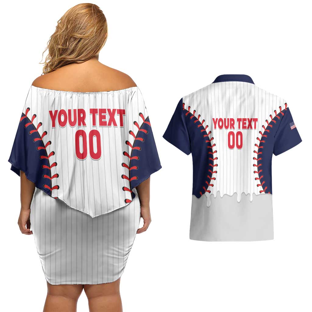 United States 2026 Baseball Custom Couples Matching Off Shoulder Short Dress and Hawaiian Shirt Go USA Drip Style