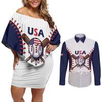 United States 2026 Baseball Custom Couples Matching Off Shoulder Short Dress and Long Sleeve Button Shirt Go USA Drip Style
