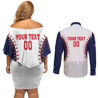 United States 2026 Baseball Custom Couples Matching Off Shoulder Short Dress and Long Sleeve Button Shirt Go USA Drip Style