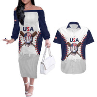 United States 2026 Baseball Custom Couples Matching Off The Shoulder Long Sleeve Dress and Hawaiian Shirt Go USA Drip Style
